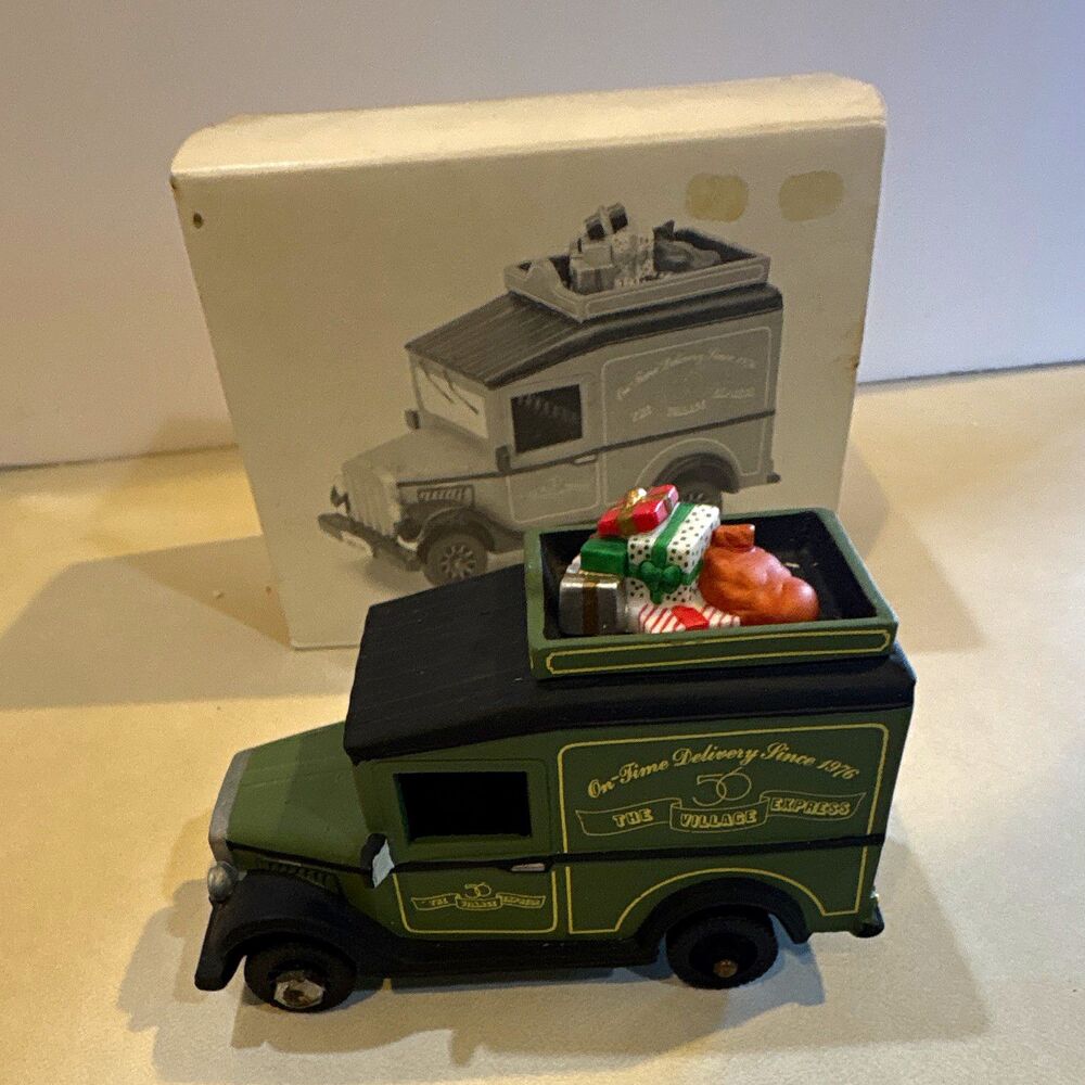 Department 56 Christmas Delivery Truck Figurine hand Painted Green Boxed ,1970s